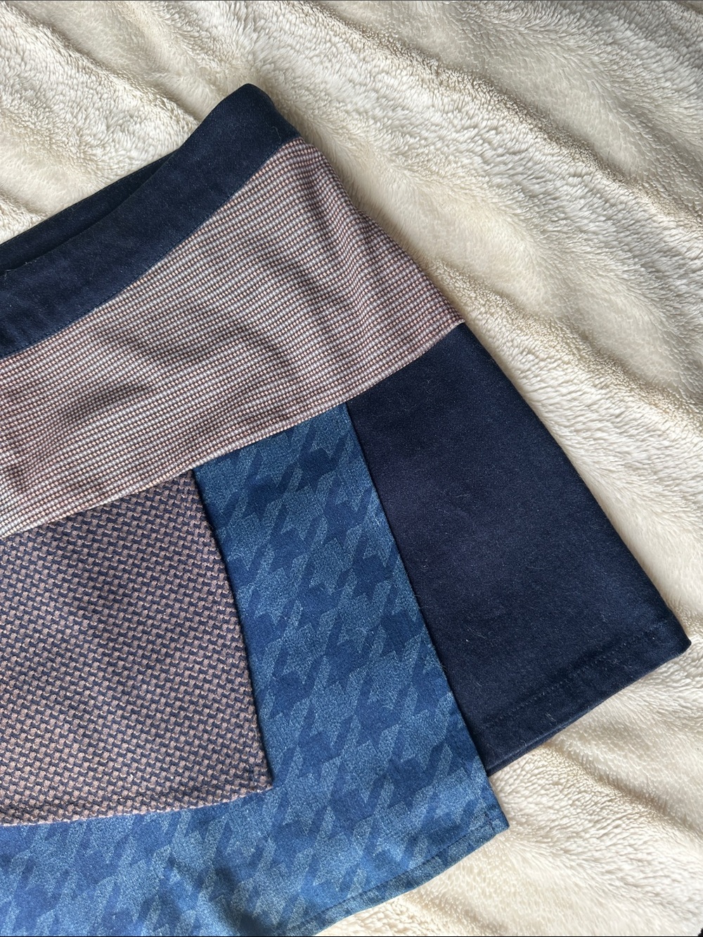 Patchwork Mini Skirt in Navy and Brown - Women